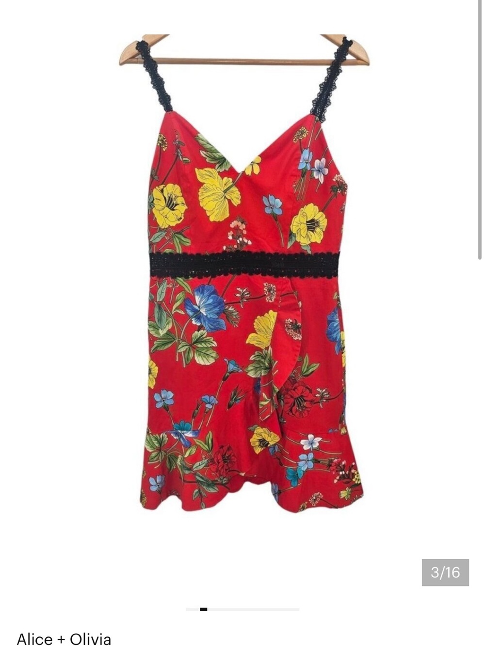 ALICE + OLIVIA Womens 8 Red Kirby Floral Tulip Hem Mini Dress